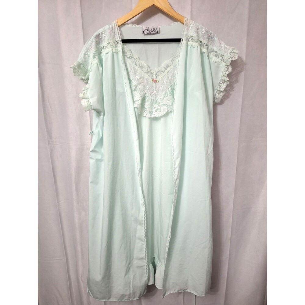 Vintage Joan Collins 80's Nightgown & Robe Medium Lace Ruffle USA Made Sleepwear